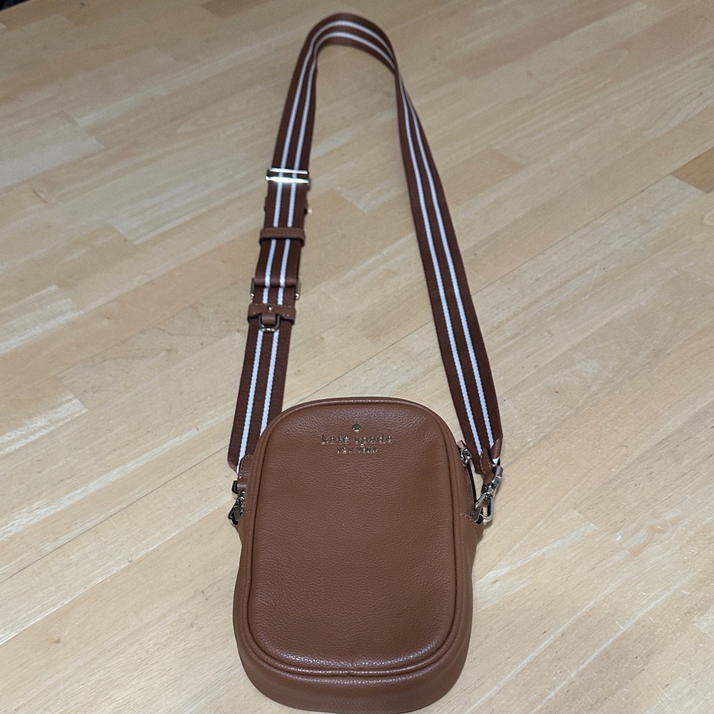 Kate Spade Brown Leather Belt Bag with Striped Strap
